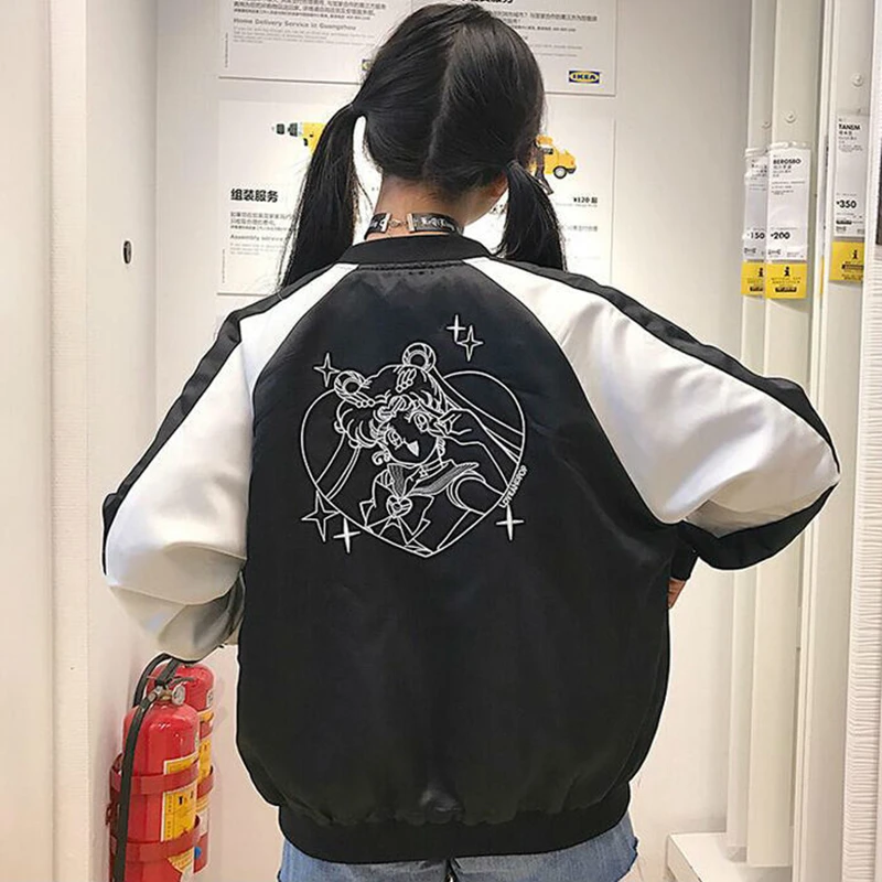 Harajuku сестра Сейлор Стиль анимированные лунные рисунки вышитые BF красивый для женщин весна осень модные повседневные куртки бомбер