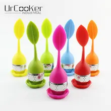 Ручка фильтра Листа Заварки Чая со стальным шариком силиконовая крышка в форме листа зеленый, красный, желтый, синий, фиолетовый, оранжевый, розово-красный