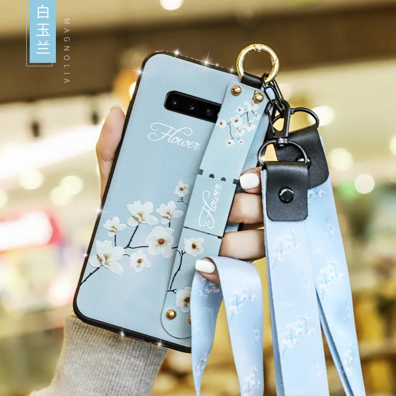 Чехол-держатель для телефона для samsung Note 10 Note 9 Note 8 S8 S9 Элегантный мягкий чехол с цветком из ТПУ на шею наручный ремень для samsung A10 A30 M10