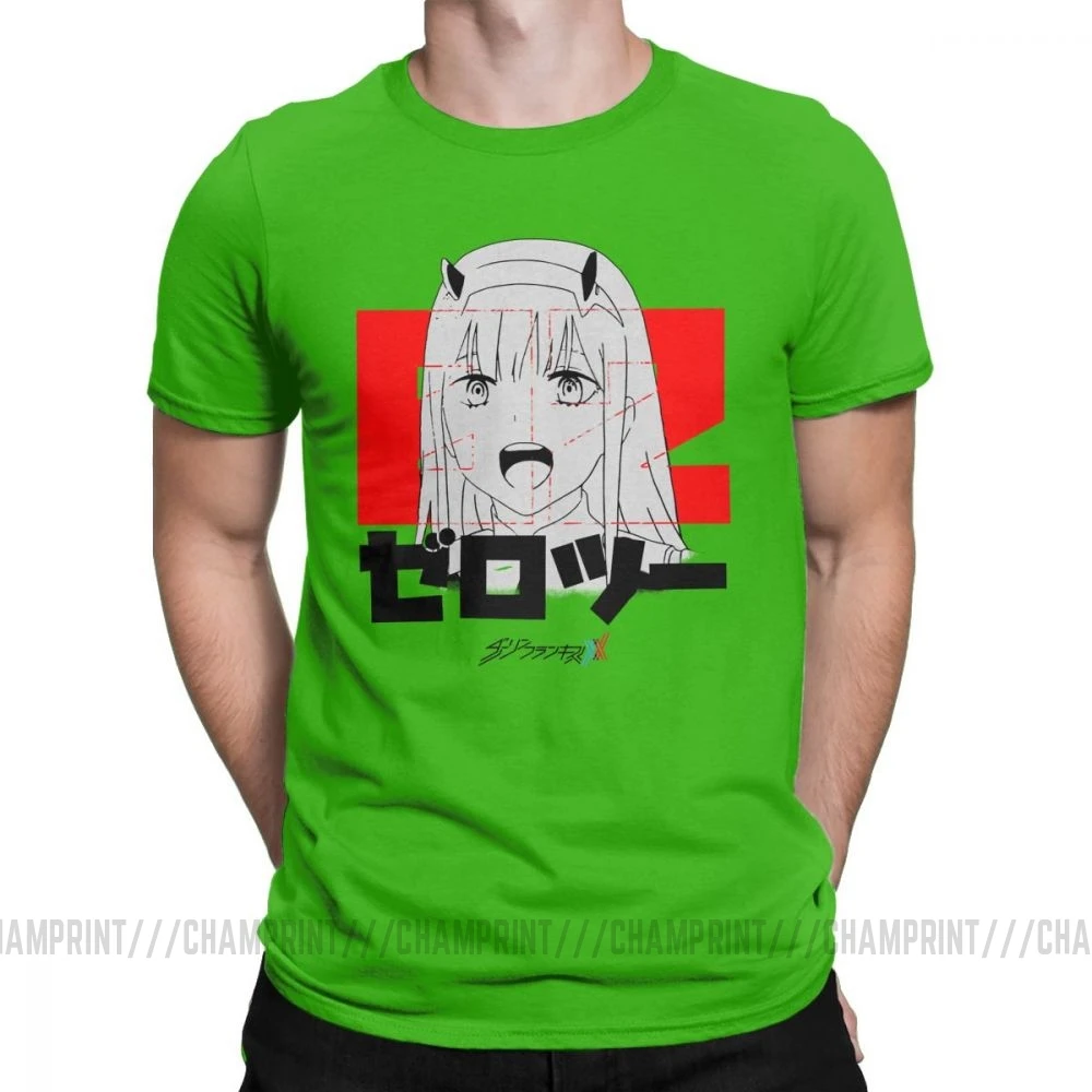 Darling In The Franxx Zero Two аниме футболка "Манга" человек короткий рукав стильная футболка с круглым вырезом Топы из чистого хлопка Графические футболки - Цвет: Зеленый
