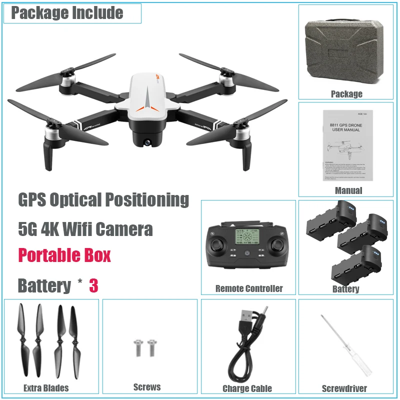 Portable Box 3 Bat Perfessional gps Дрон 4K HD камера 5G Wifi FPV Квадрокоптер игрушка вертолет gps оптический поток двойной режим двойная камера бесщеточный мотор - Цвет: Portable Box 3 Bat