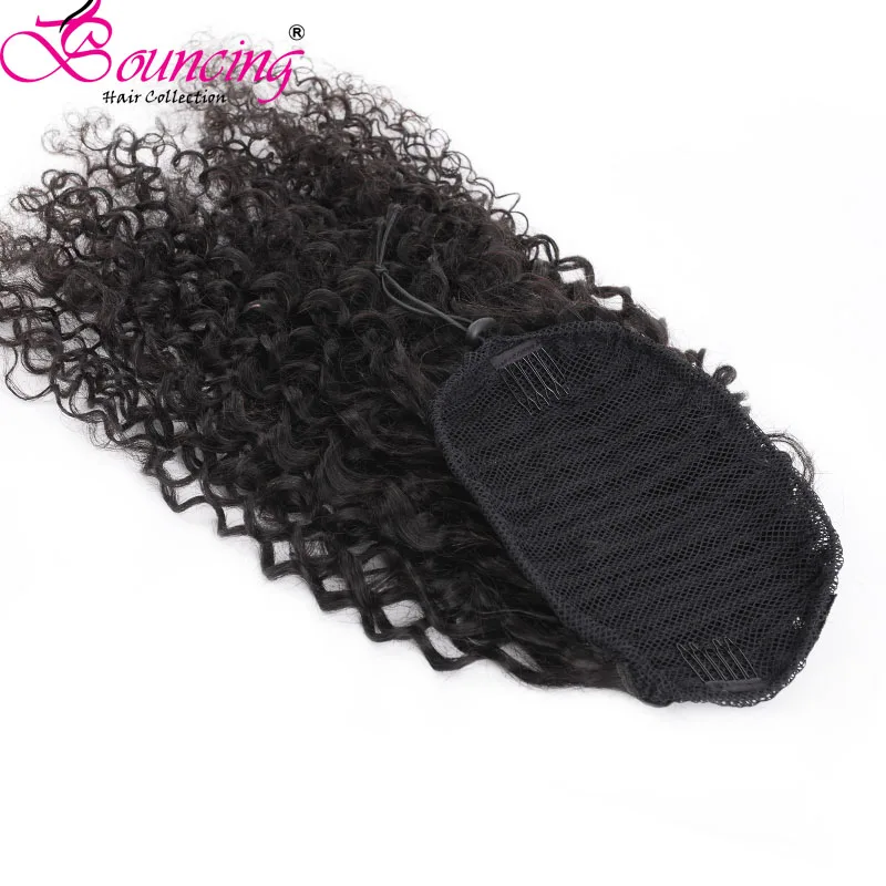 Подпрыгивающий глубокий волнистый хвост бразильский Реми волосы клип в хвосты шнурок натуральный черный человеческие волосы для наращивания для женщин