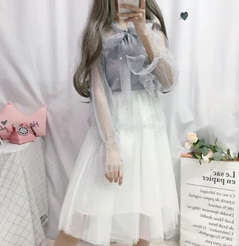 

Sweet lolita set elegant sweet star mesh lolita top+high waist victorian skirt two-piece set kawaii girl gothic lolita set loli