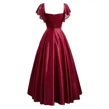 

Hot Women Short Sleeve High Waist Tight Lace Embroidery Backless Party Long Dress