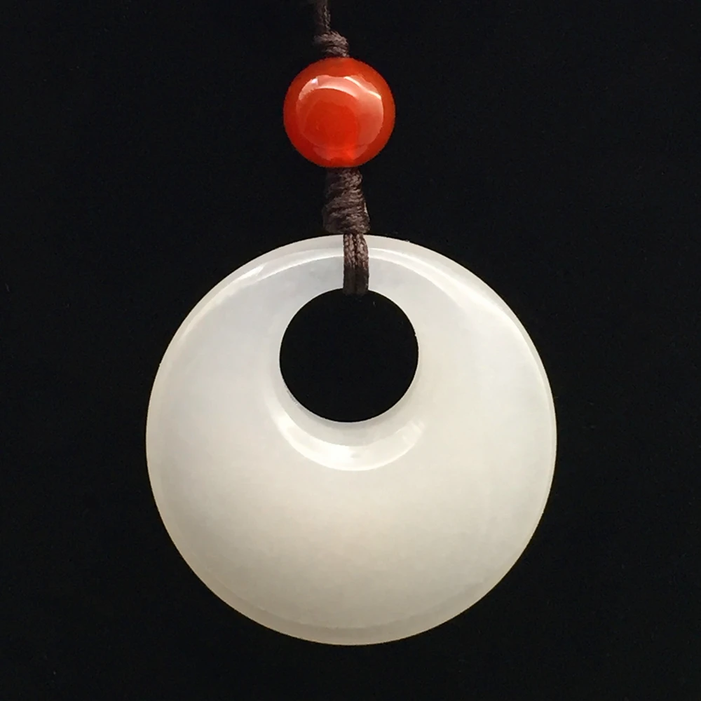 Natural White Jade Donut Necklace Pendant Hand Carved Circle Gemstone Jewelry Lucky Amulet Fashion Gift | Украшения и аксессуары