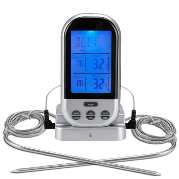 

Wireless Digital Cooking Food Meat Thermometer with Oven Probe for Oven Dual Probes for Kitchen Smoker Grill BBQ Silver