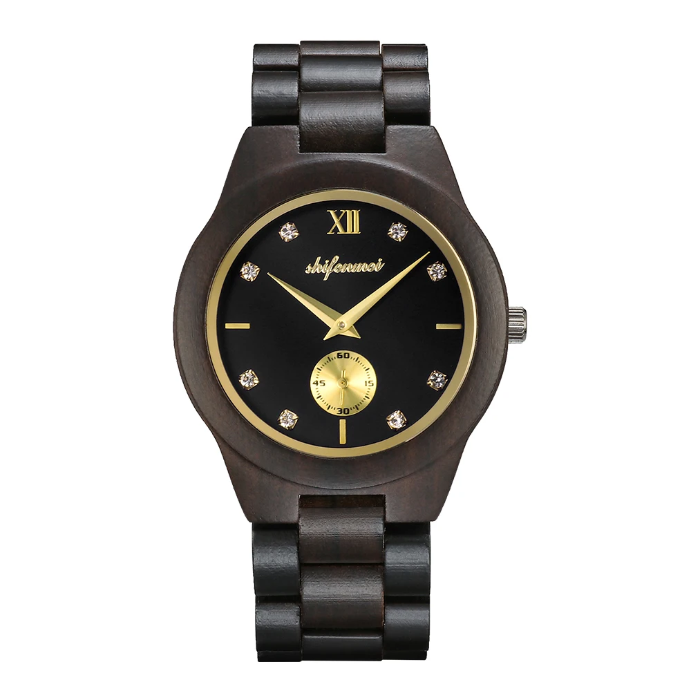 black without box Shifenmei, женские часы,, деревянные часы, топ, роскошный бренд, кварцевые женские часы, полностью бамбуковые деревянные часы для женщин, zegarek damski - Цвет: black without box