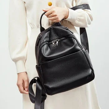 

New female bag Korean fashion backpack female solid color zipper soft leather leather women bag large capacity travel backpack