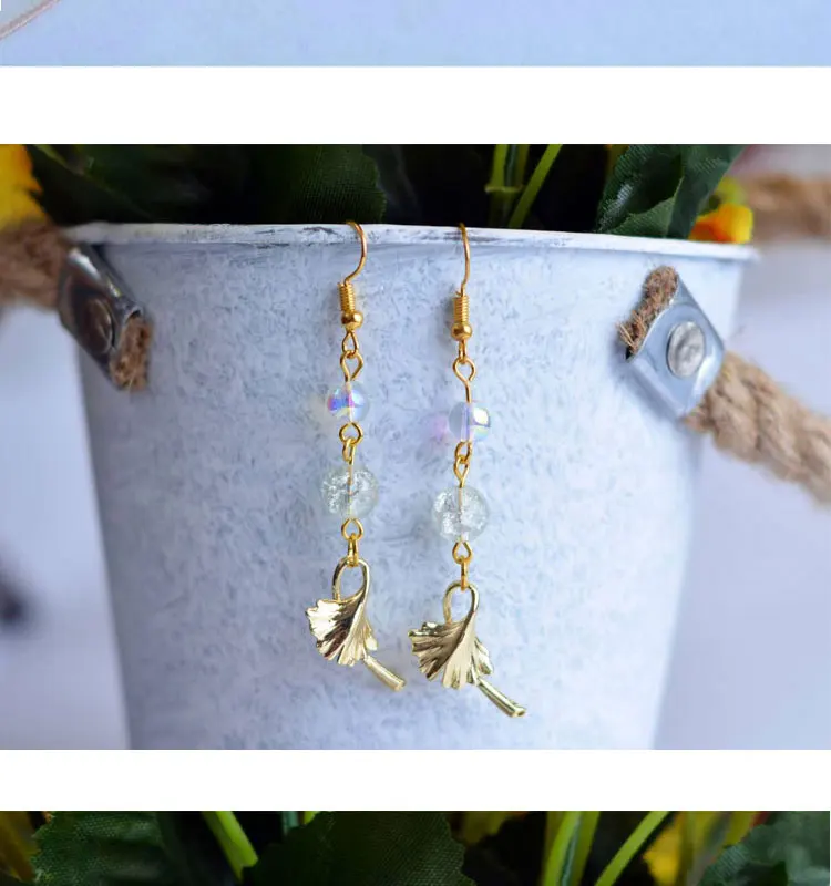 Ancient wind ice point water pearl apricot flower leaf super fairy sweet Hanfu accessories handmade antique ear jewelry