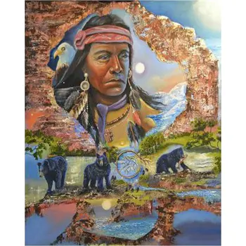 

5D Square Diamond Painting Cross Stitch Indian chief pattern Diy diamond Embroidery Home Decor rhinestones Mosaic Bear picture