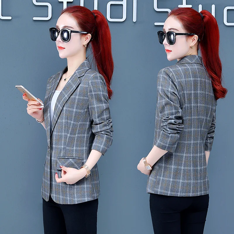 

Small Plaid Suit Jacket Women's 2019 New Style Spring Clothing Slim Fit Fashion Casual Korean-style British-Style Long Sleeve Su