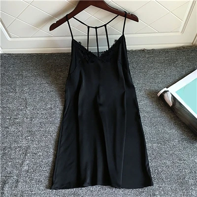 Новая женская пижама, женская сексуальная ночная рубашка с бретельками размера плюс S-XXXL, ночная рубашка из вискозы, короткое платье, сексуальное платье с открытой спиной A20 - Цвет: Черный
