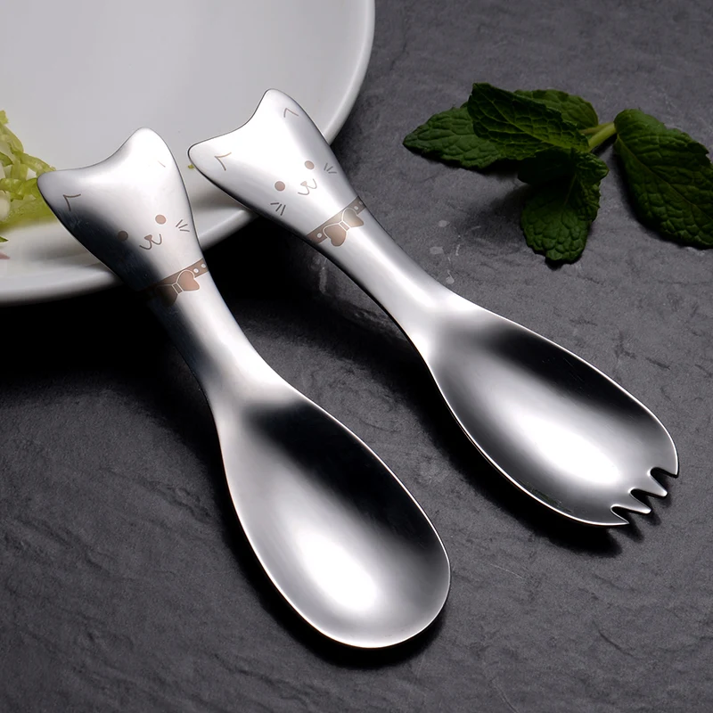 Cute 304 stainless steel cartoon fish head spoon dessert ice cream spoon creative fork stainless steel tableware kids