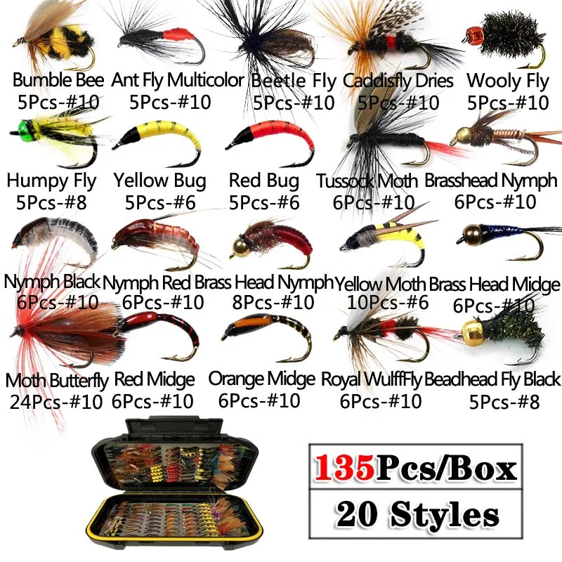 Dry Wet Nymph Fly Fishing Flies Collection With Box Trout Buggs