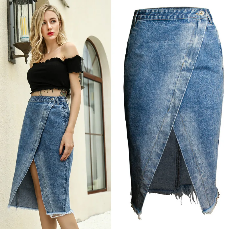 Женские асимметричные юбки из денима с бахромой, женские летние юбки в европейском и американском стиле