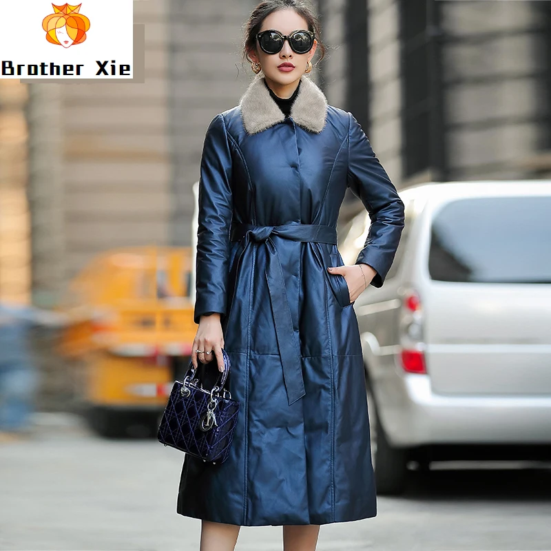 

Mink Fur Collar Real Fur Coat Female Genuine Leather Jacket Autumn Winter Coat Women Clothes 2020 Sheepskin Down Coat ZT4982