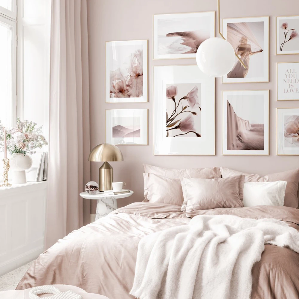 

Wall Decor Pink mountain Poster Pink Flower Minimalist Wall Picture Quotes Canvas Painting Nordic Landscape Print Art Home Decor
