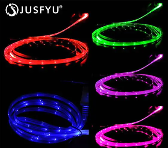 

1M Smile Grow LED Micro USB Cable Light Noodle Flat Micro Usb Charger Cord For Samsung For HTC For iPhone 6 7 8Plus X XR Android