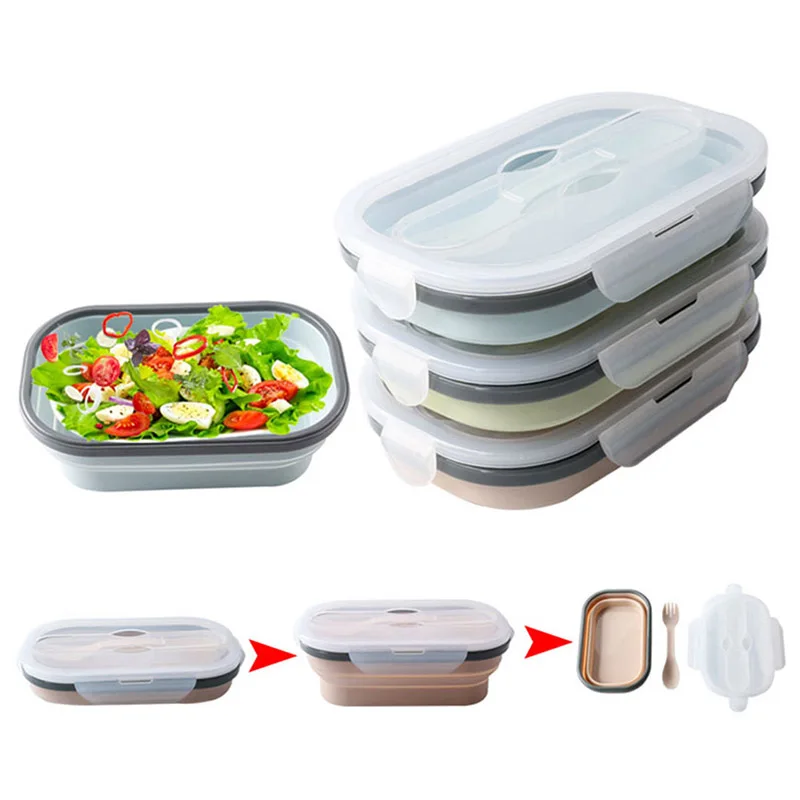 

Retractable Silicone Lunch Box Folding Microwave Single-layer Crisper E2S