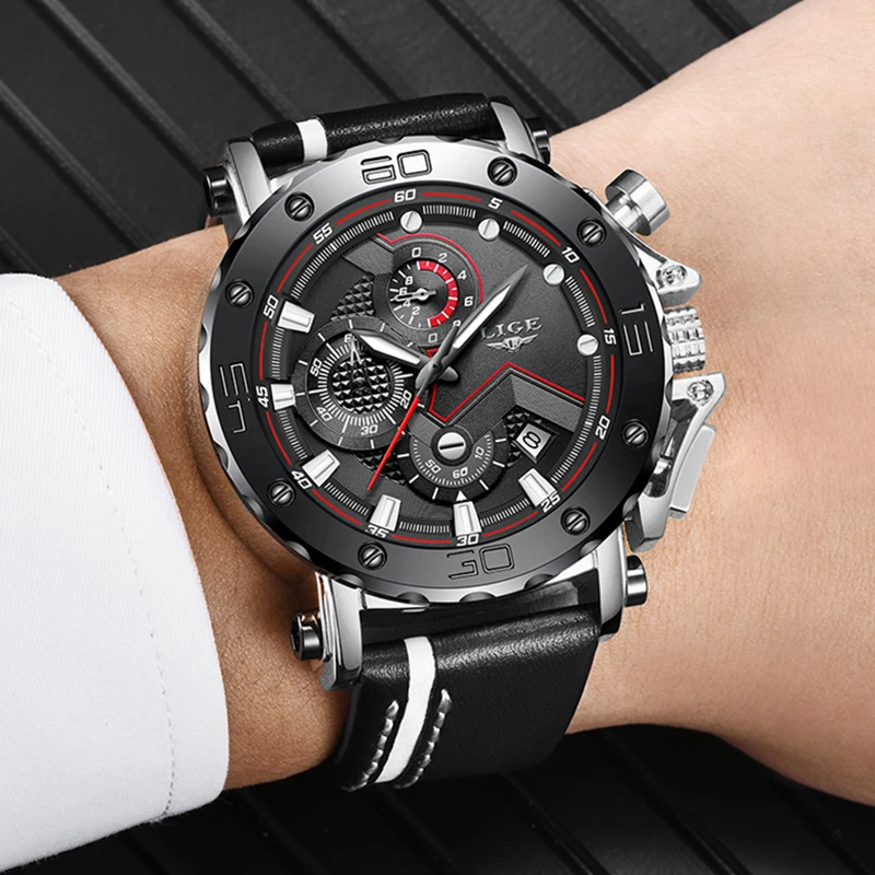 Lige New Watches Mens Top Luxury Brand Military Sport Quartz Men Watch Leather Waterproof Luminous-5