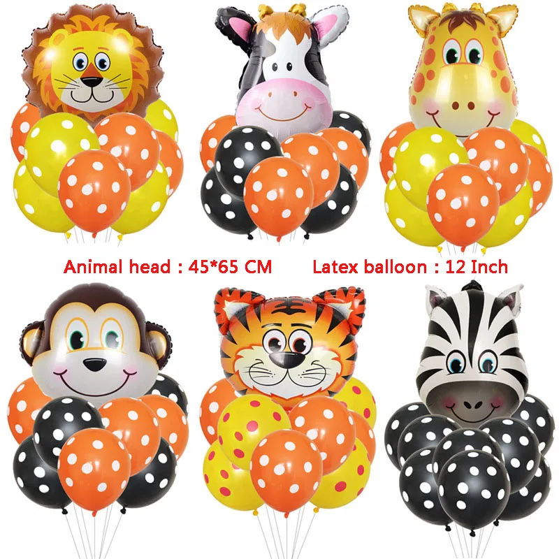 

9PCS/Set 12Inch Cartoon Animal Dot Printing Balloons Latex Aluminum Foil Toy Decorations kids Balloon Party Theme Decor Supplies