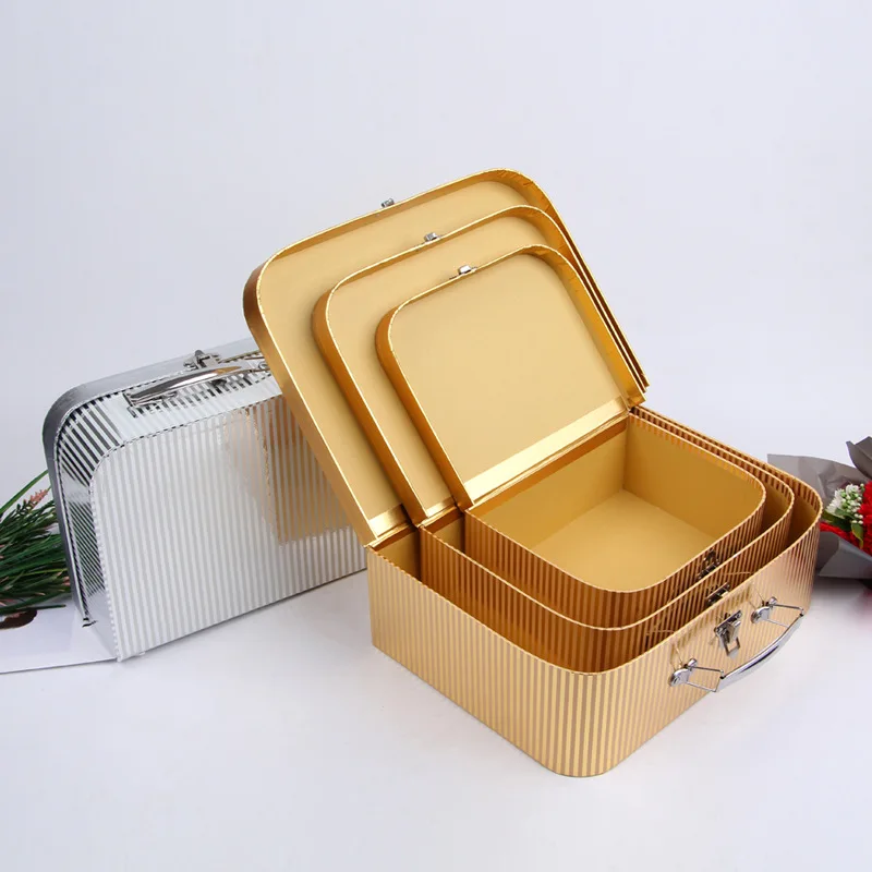 Золотой Портативный, Подарочная коробка, мыло в подарочной коробке Серебряный полосатый Золотой и серебристый чемодан праздничный подарок украшение, подарок украшение
