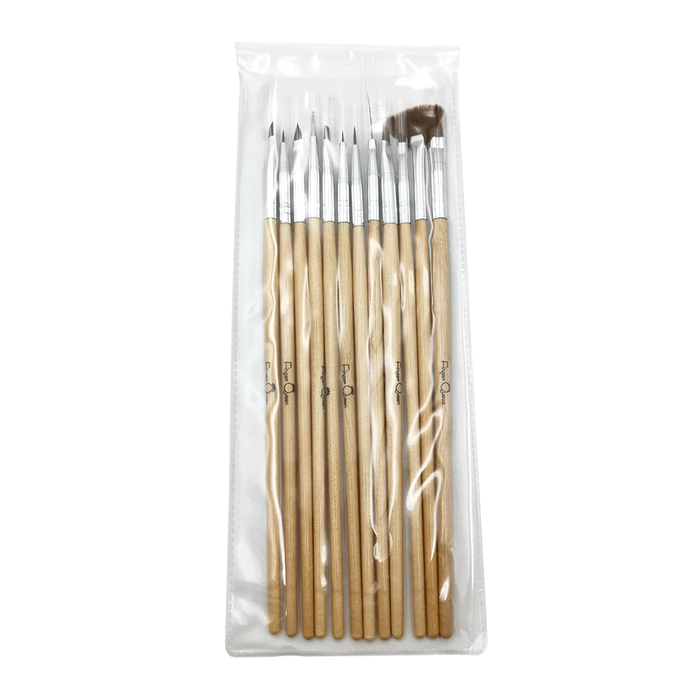 12 Types Available Nail Brush Acrylic UV Gel Gradient Drawing Pen Bgirl Wooden Club Manicure Nail Art Tool Decoration B043 - Цвет: 1Set