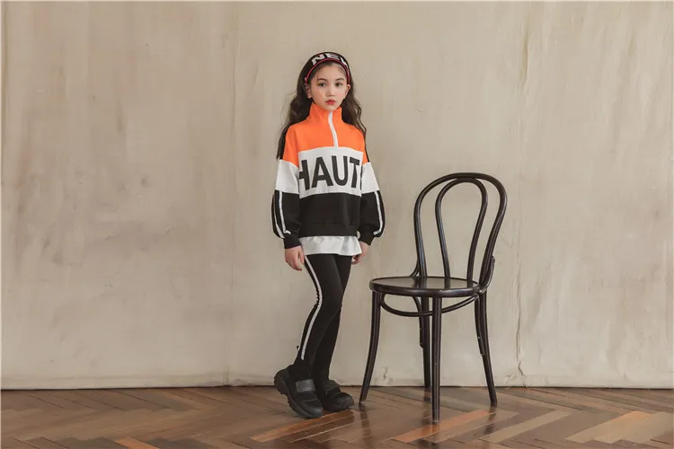 Новинка; корейский стиль; модные спортивные Леггинсы; костюмы для девочек 10-12 лет; толстовка с длинными рукавами; комплекты одежды для детей; верхняя одежда