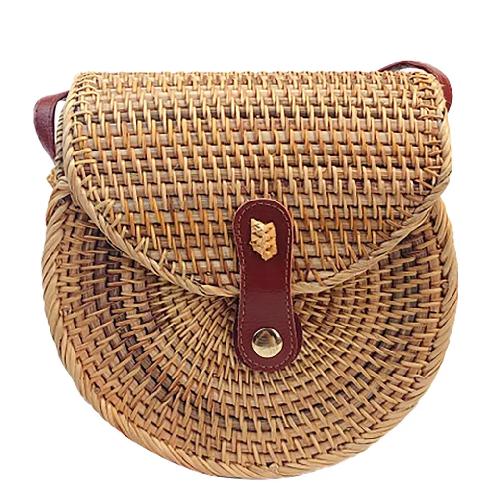 

Circle Handwoven Bali Round Retro Rattan Straw Beach Crossbody Bag Weaving Luxury Wild Girls Small Square Messenger Bag 0114
