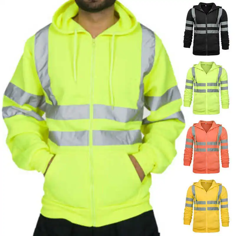2xL Hi Viz Vis High Visibility Jacket Hoodie Work Zip Hooded SweatShirt Fleece 2xL Hi Viz Vis High Visibility Jacket Hoodie Work Zip Hooded SweatShirt Fleece