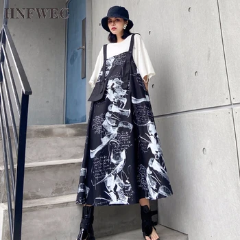 

Print Dress For Women Square Collar Quarter High Waist Sleeveless Loose Oversized Female Dresses 2020 Summer Fashion T205