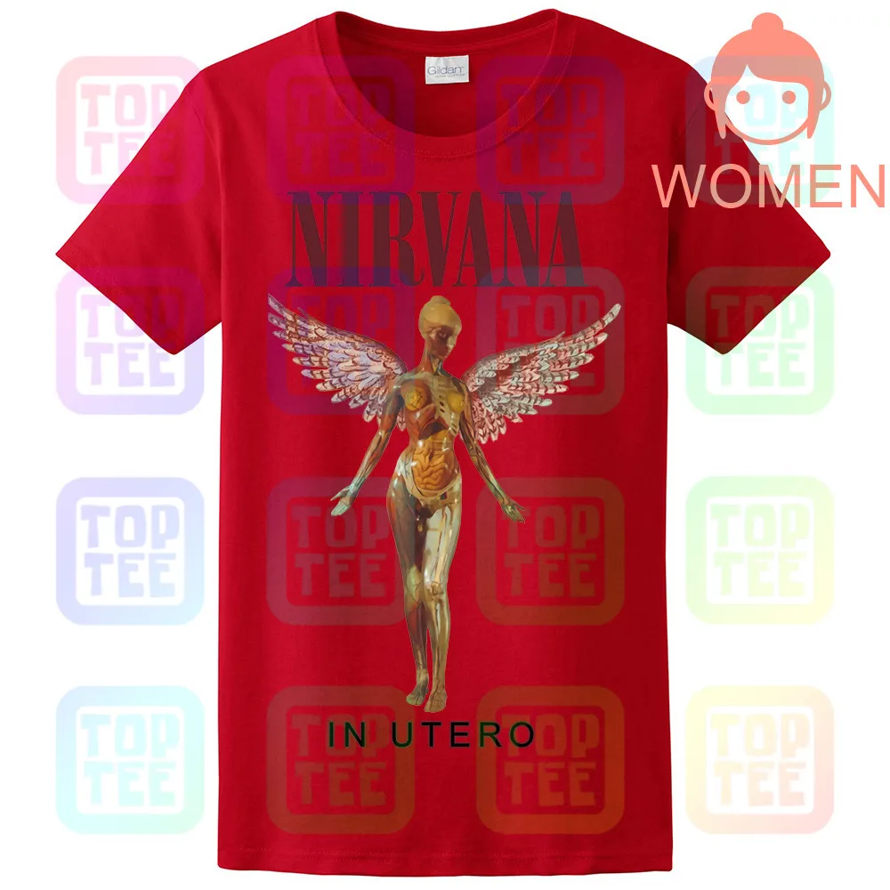 Футболка Nirvana-In Utero natur из хлопка Kurt Cobain - Цвет: WOMEN-RED