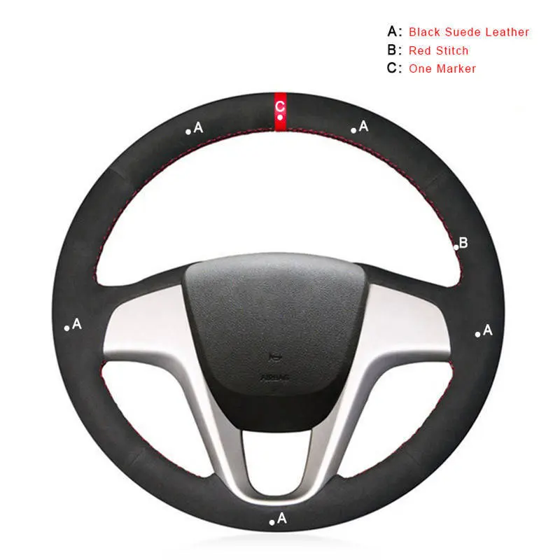 Автомобильная оплетка на крышке рулевого колеса для hyundai Solaris(RU) 2010- Verna 2010- i20 2009- Accent Чехлы для ручного шитья - Название цвета: Suede Leather