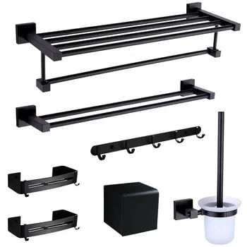 

Bathroom Accessories Towel Rack Corner Shelf Towel Ring Robe Hook Toilet Brush Holder Towel Bar Paper Holder Aluminum Black