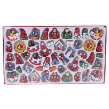 

Wooden Christmas Tree Ornaments - Set of 48 Ornament Figures Santa Claus Snowman Angels - Tiny Hanging Vintage Miniature