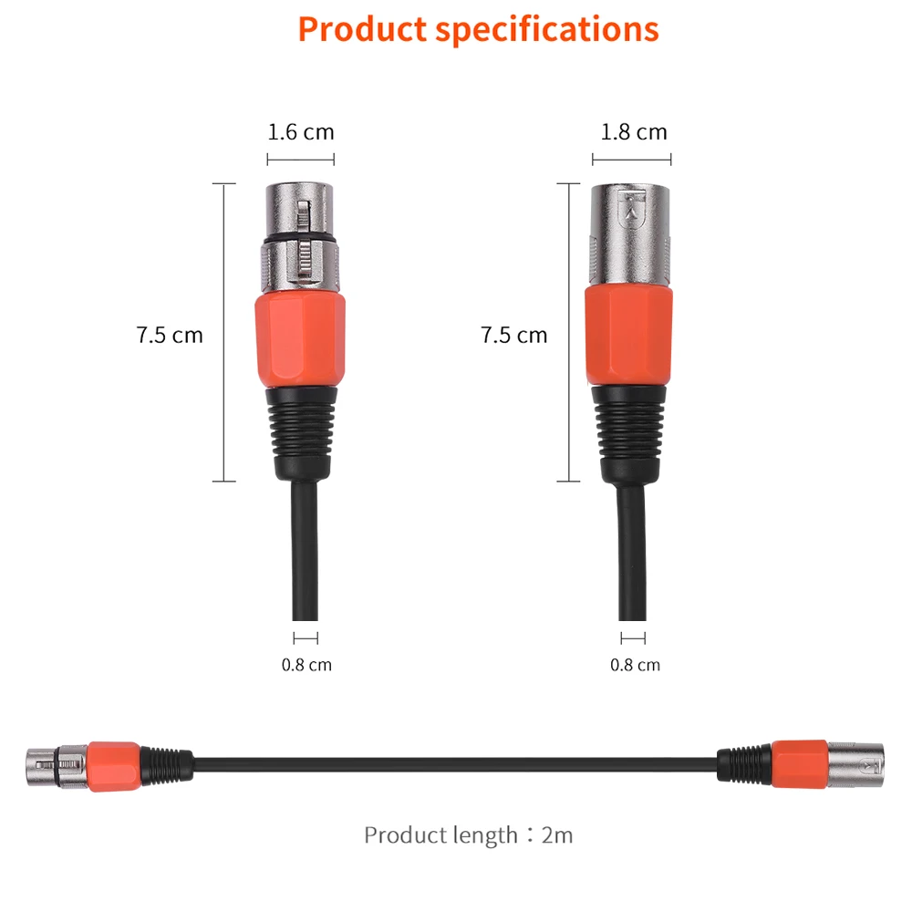 

2m/ 6.6ft XLR Male to Female Cable Cord Straight Plugs for Microphone Mixing Console Amplifier Equalizer