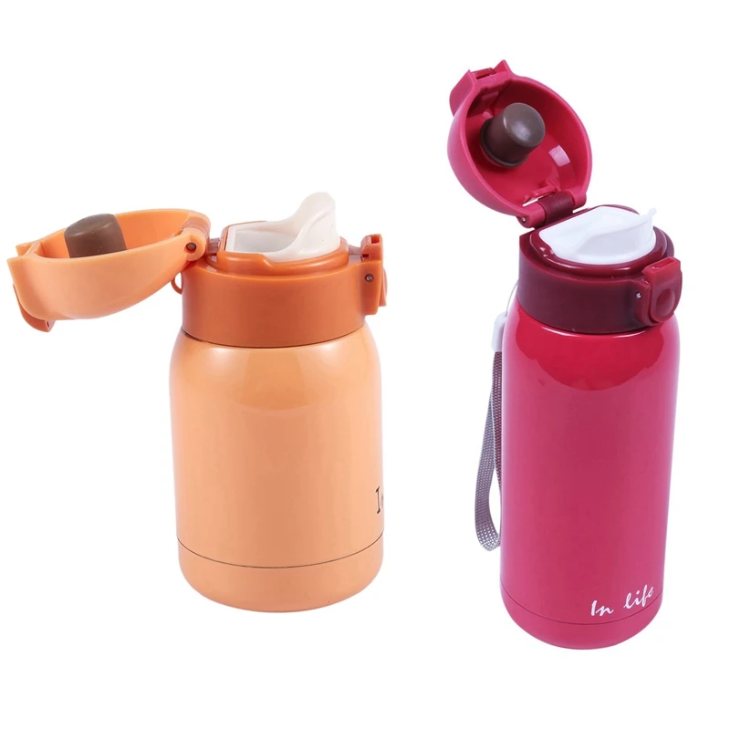 ABUI-2pcs мини из нержавеющей стали большой живот термос бутылка-Роза 280 мл& Оранжевый 200 мл