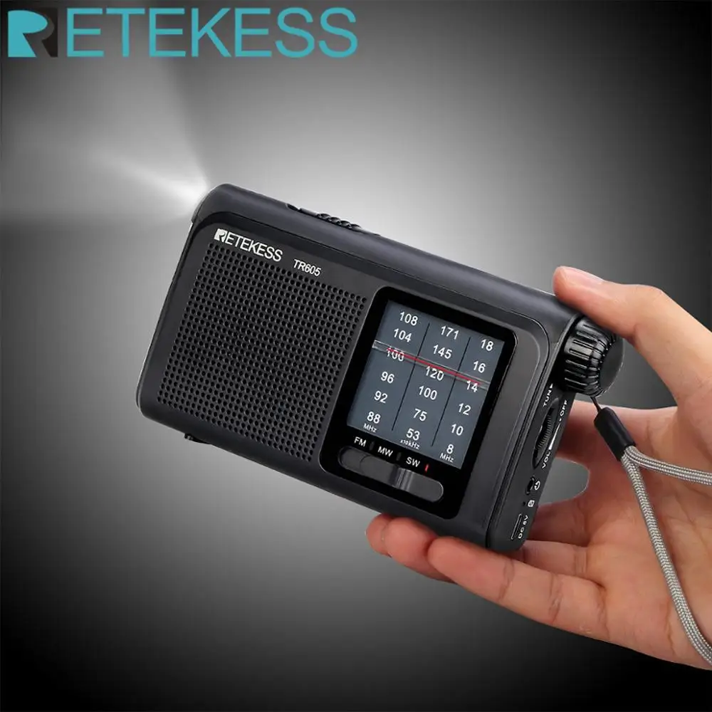 Rádio de Emergência Portátil para Pessoas Idosas com Antena de Rádio Retekess sw am Lanterna Portátil Tr605 fm – mw