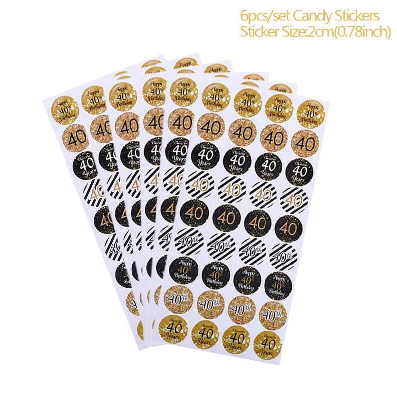 b03-6pcs sticker 40-ой день рождения Золотой С Днем Рождения шар фольга 40-ой шар черный баннер фоторамка с днем рождения Принадлежности Декор - Цвет: b03-6pcs sticker