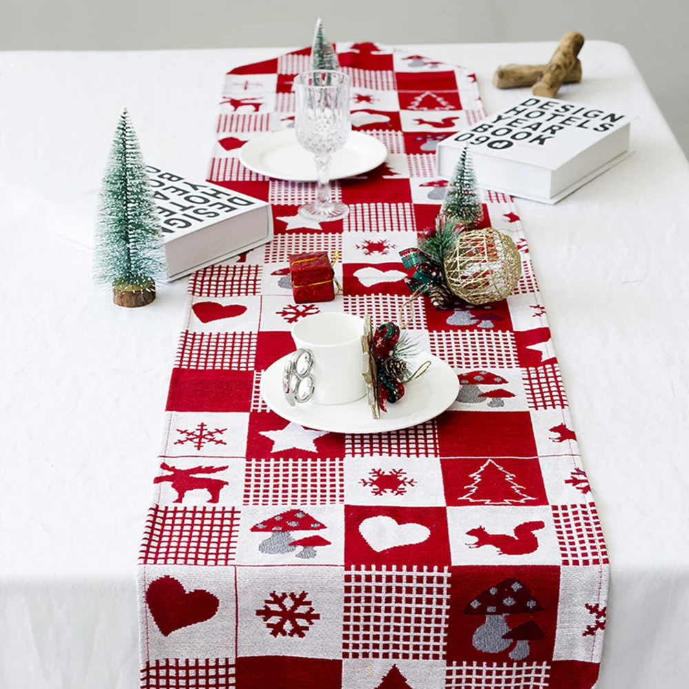 1pc 170x35cm Christmas Linen Tablecloth Cover Home Textile Hotel Restaurant New Year Dining Bar Kitchen Decoration
