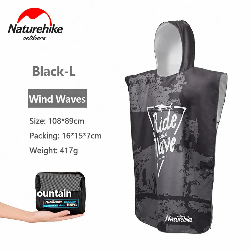Naturehike банное полотенце из микрофибры унисекс солнцезащитное быстросохнущее влажное пляжное полотенце Сверхлегкий плащ для путешествий пончо для серфинга - Цвет: Black L