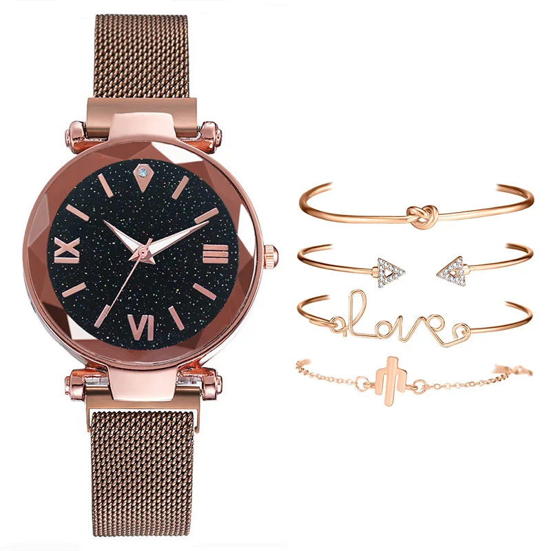 Women Watches Luxury Famous Brand Quartz Ladies Woman Watches Female Clock Lady Wrist Watch For Women's Wristwatch 5pcs Set - Color: Brown