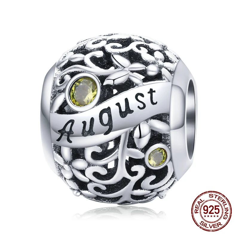 new Genuine 925 sterling silver twelve birthstone charm fit original Pandora beads bracelet charms women jewelry luxury making - Цвет: August