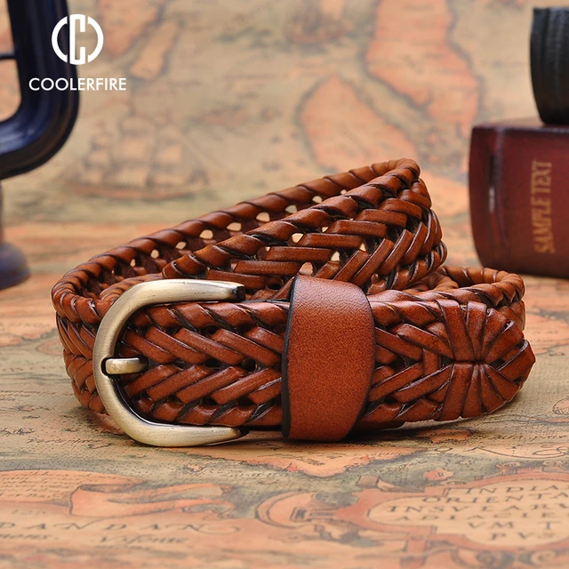 Maikun Men Braided Belt Woven Leather Belts for Men Women Vintage Waist  Strap Casual Belt Pin