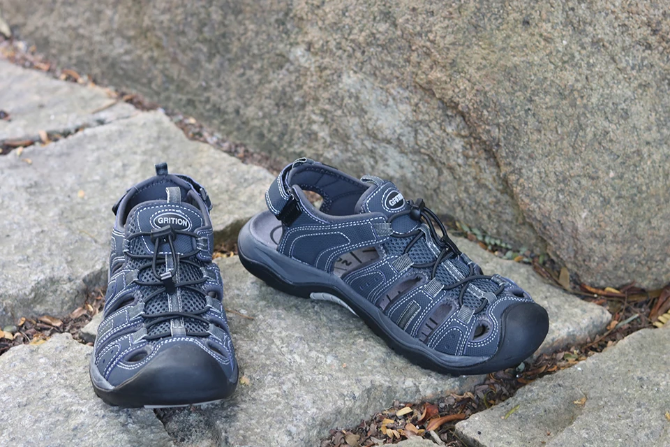 GRITION/мужские сандалии; уличная спортивная обувь для пеших прогулок; быстросохнущая пляжная обувь; удобные летние сандалии на плоской подошве с защитным носком; большой размер 46