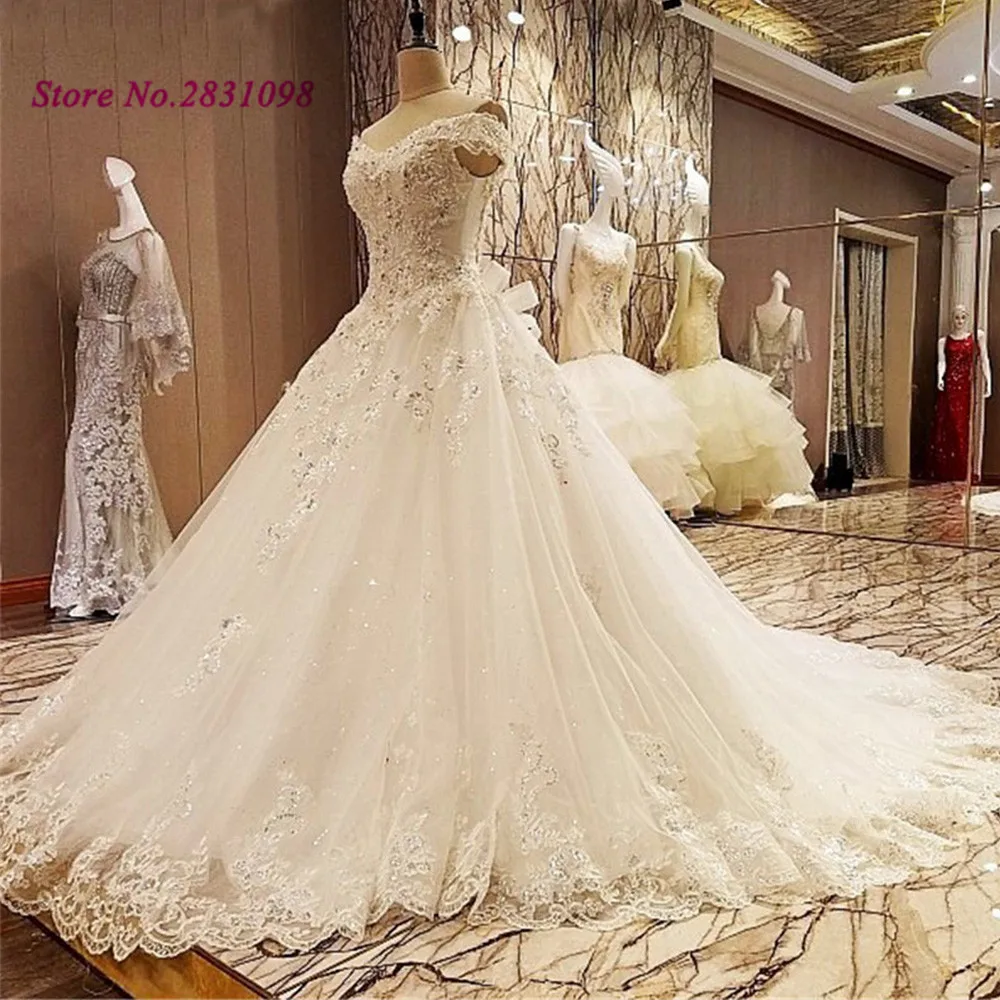 Vestido de Noiva Princesa, расшитое блестками кружевное свадебное платье, винтажное свадебное платье, бальное платье, роскошное свадебное платье с открытыми плечами, Boda