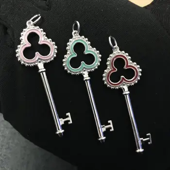 

Sterling silver S925 Colorfur Cute Key Pendant Necklaces for Women Fine Jewelry Birthday Party AnniversaryValentine Gift