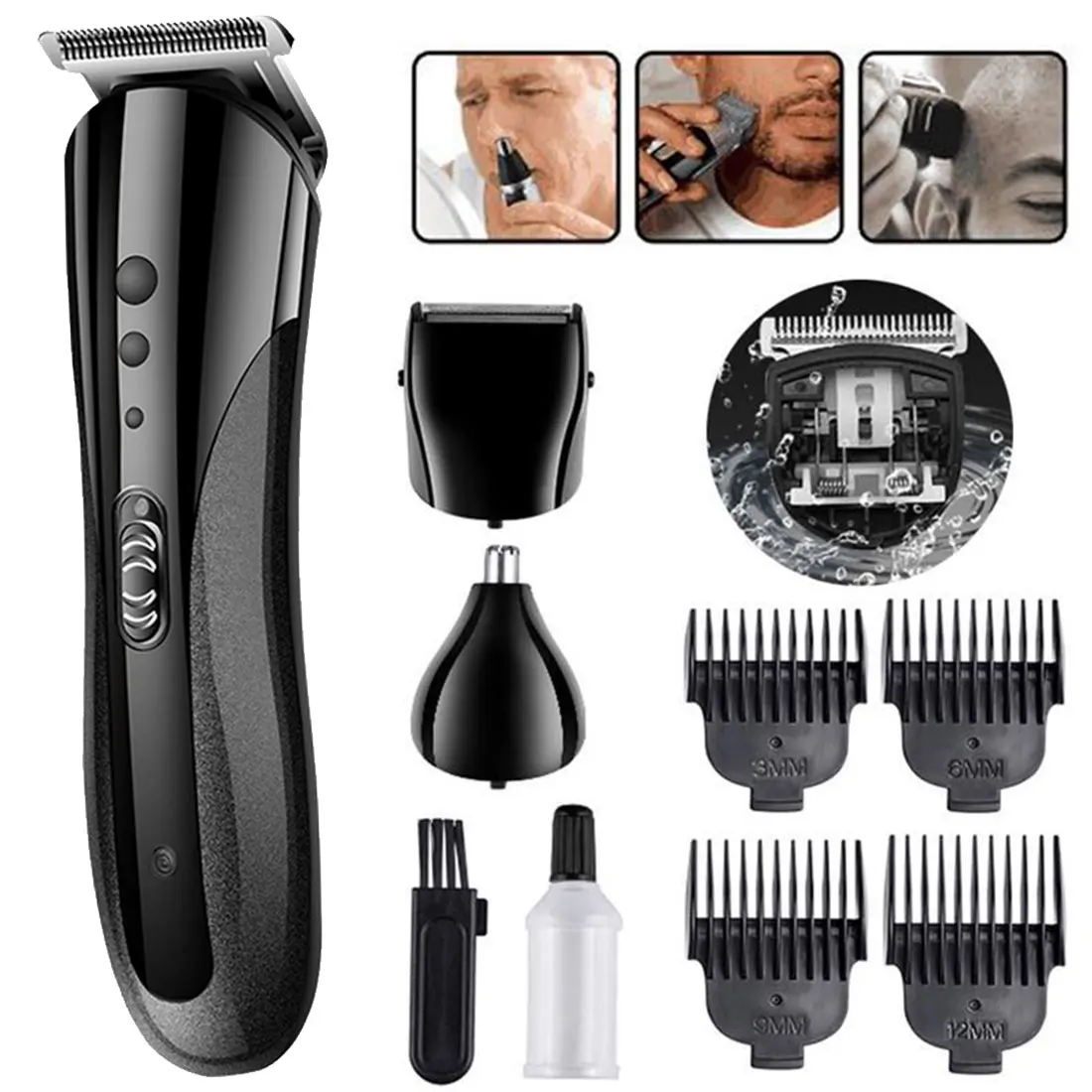 

Kemei Professional 3-in-1 Hair Trimmer Rechargeable Electric Nose Clipper Bead Beard Grooming Razor EU/US Plug Hair Clipper Set