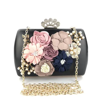 

Fashion Leather Flower Evening Bags Women Fashion Party Banquet Shoulder Bags Elegant Wedding Bride Pink Clutches With Pearl
