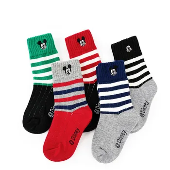 

Disney Socks Kids Soft Cotton Cute Cartoon Minnie Mouse Stripe Socks Baby Boys Spring New Infant Girl Socks 5Pairs/Lot 2-10Y